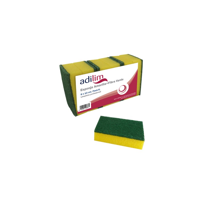 00367 Esponja + Fibra Verde 8 x 12 cm. Pack-6 Adial