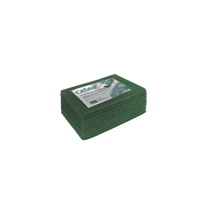 00411 Estropajo Fibra Verde Extra. 15 x 20 cm.  Pack-10 Celea