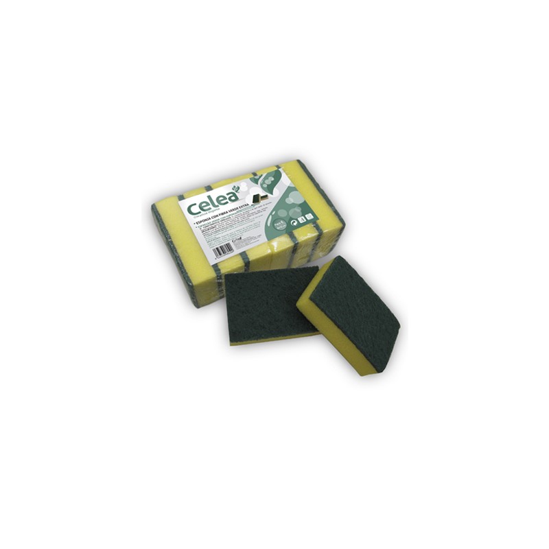00367 Abrasif Vert + Éponge Extra. 8 x 12 cm. Pack- 6. Celea