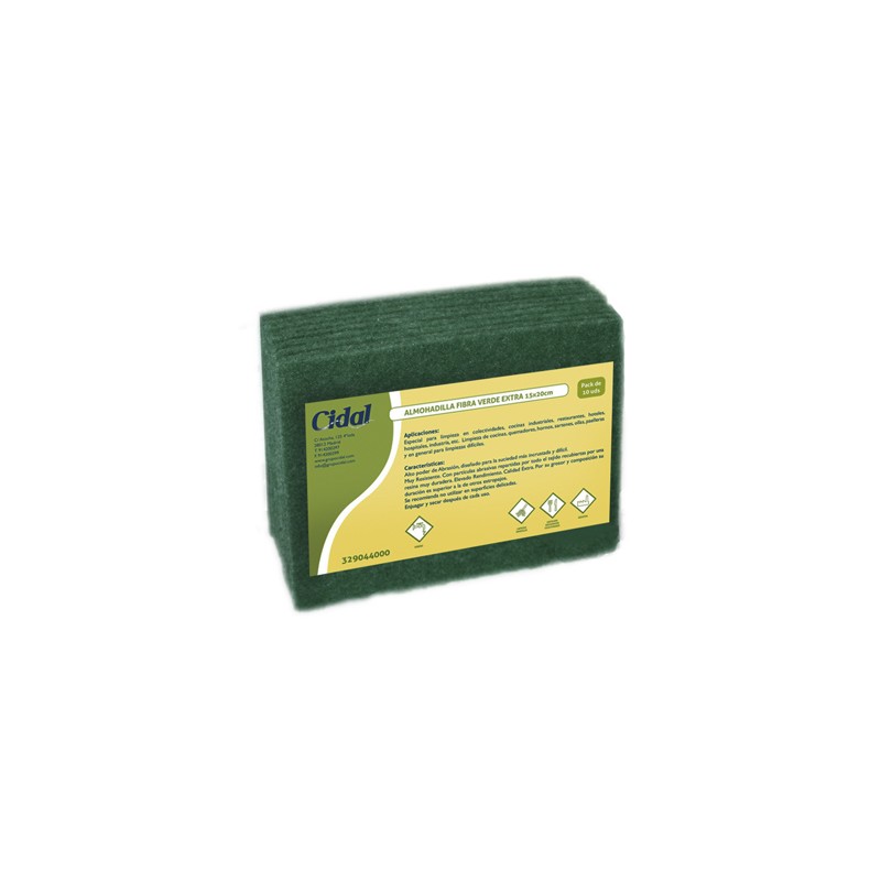 00411 Green Scouring Pad Extra. 15 x 20 cm. Pack-10. Cidal