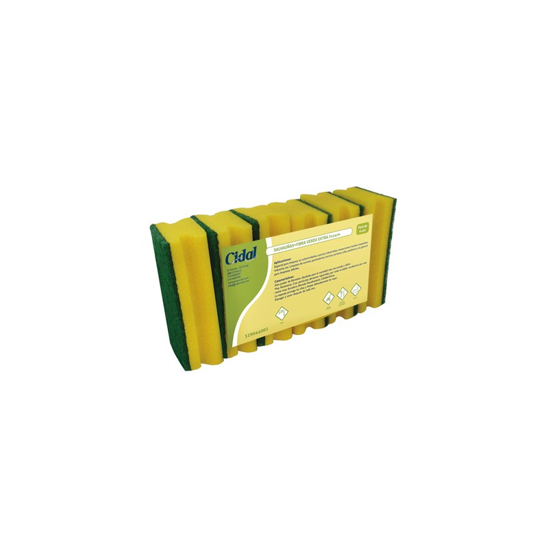 00359 Abrasif Vert + Éponge Ergonom. Extra Professional. 7 x 14 cm. Pack- 6. Cidal