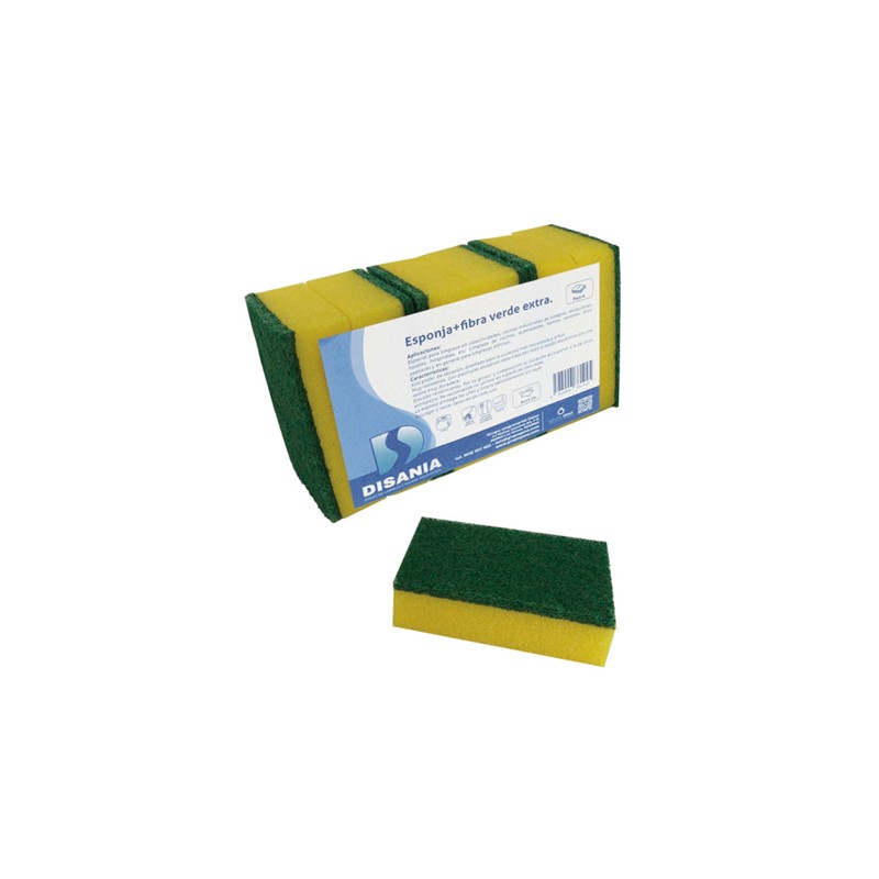 00367 Esponja + Fibra Verde 8 x 12 cm. Pack-6 Gena