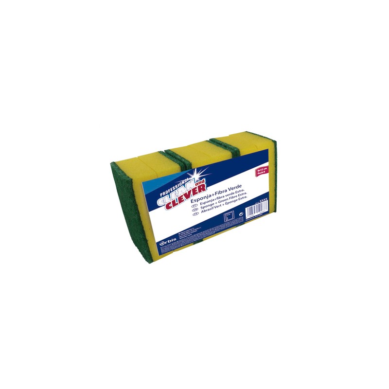00367 Sponge + Green Fibre Extra. 8 x 12 cm. Pack- 6. Orbis